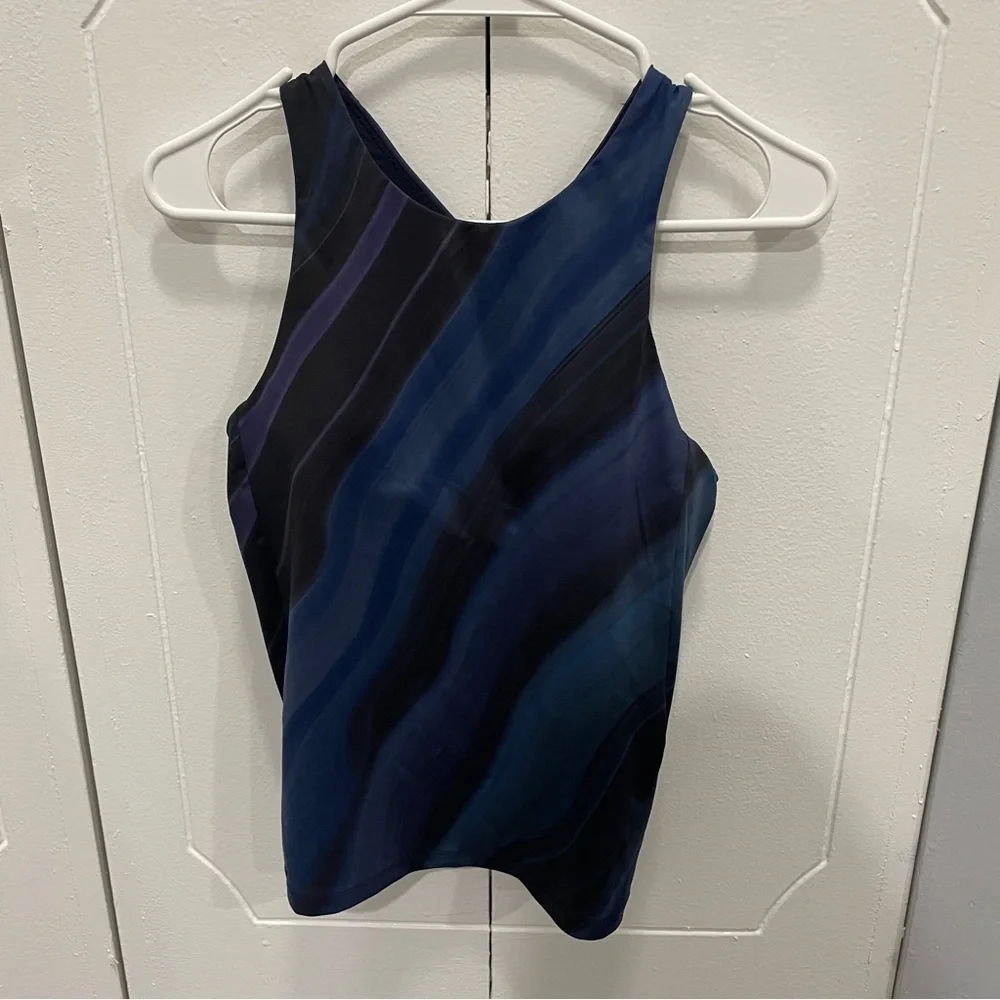 Athleta Blue and Black Lightening Print Support Top - Picture 3 of 10